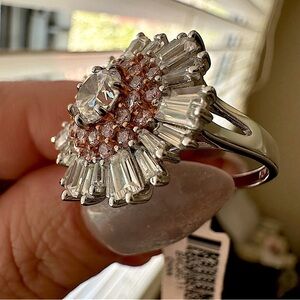 Zircon precious stind and pink sapphire size 11 in sterling silver